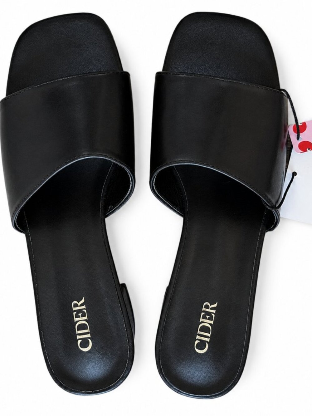 CIDER Black Single Wide Band Chunky Heeled Sandals, Women's Size 37